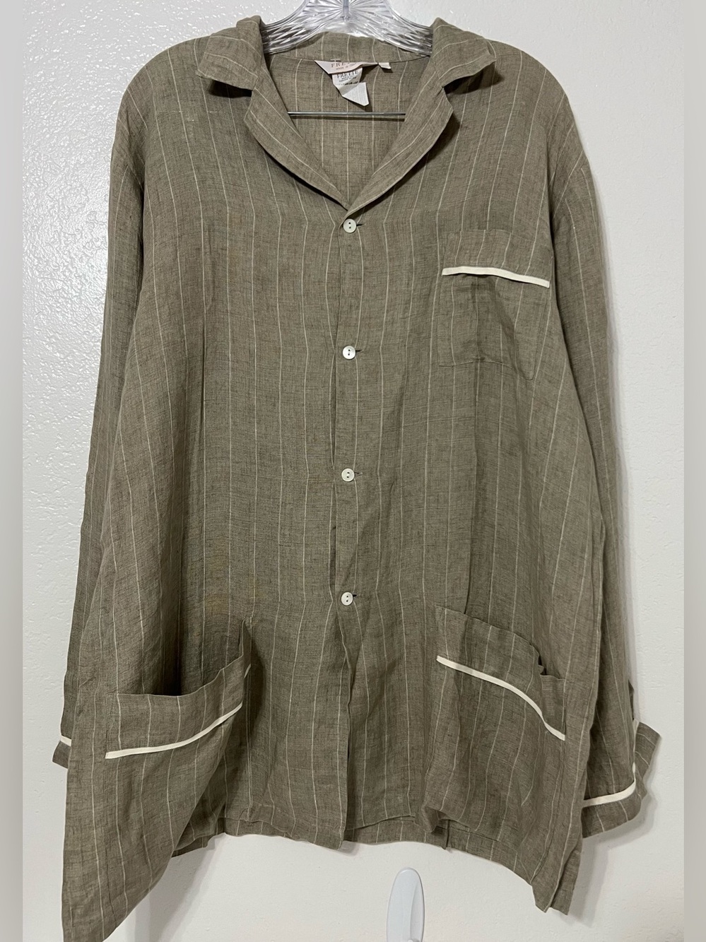Frette Italy 100% Linen Pajama Style Button Front Shirt Quiet Luxury Coastal